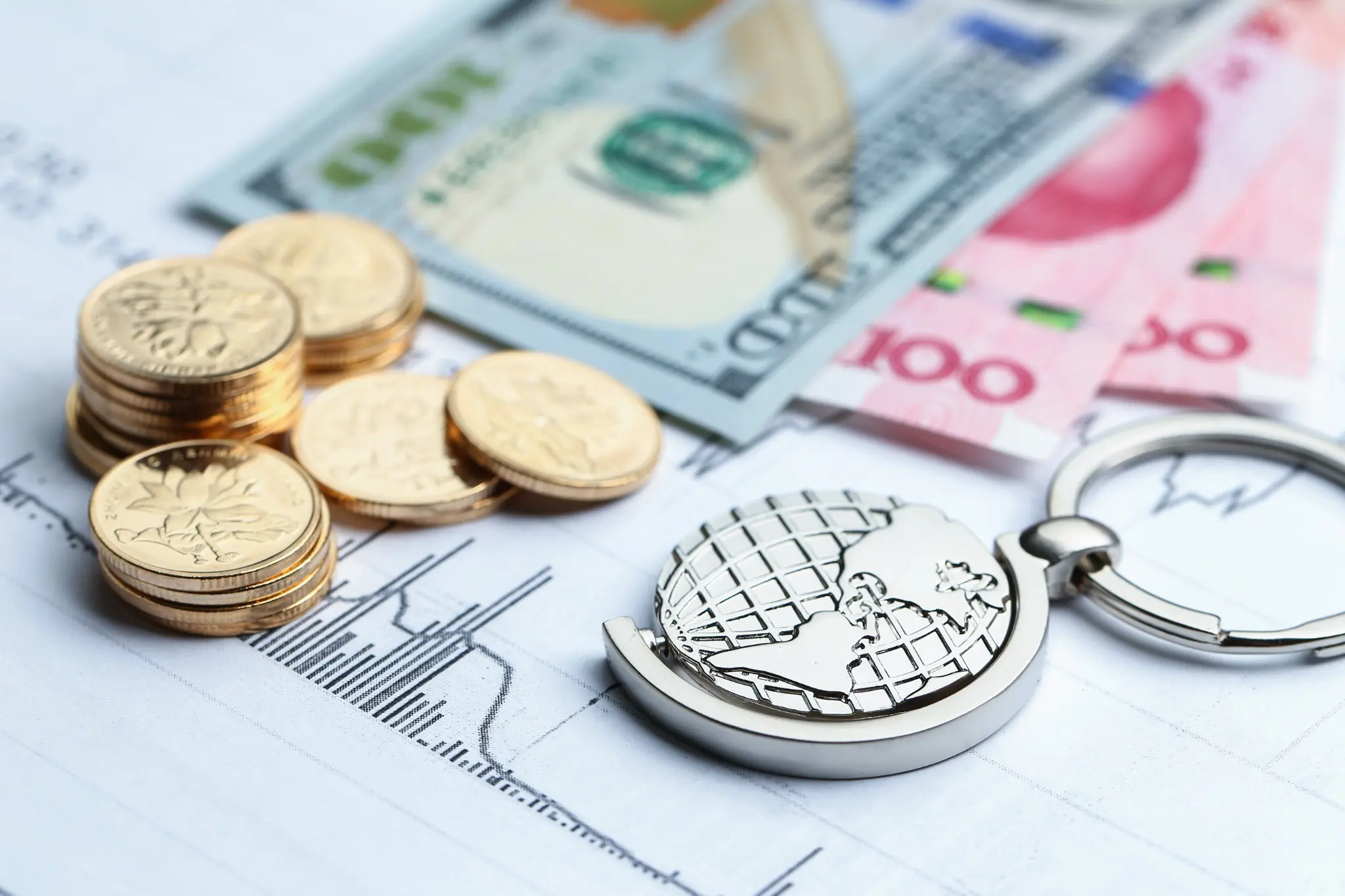 International currencies and market charts representing currency-derivative activity